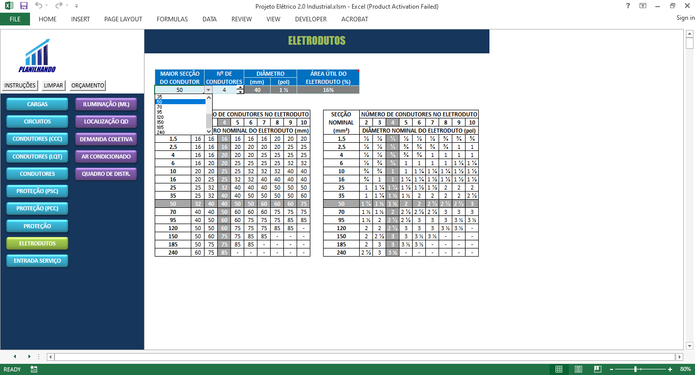 Planilha Projetos Elétricos PLUS