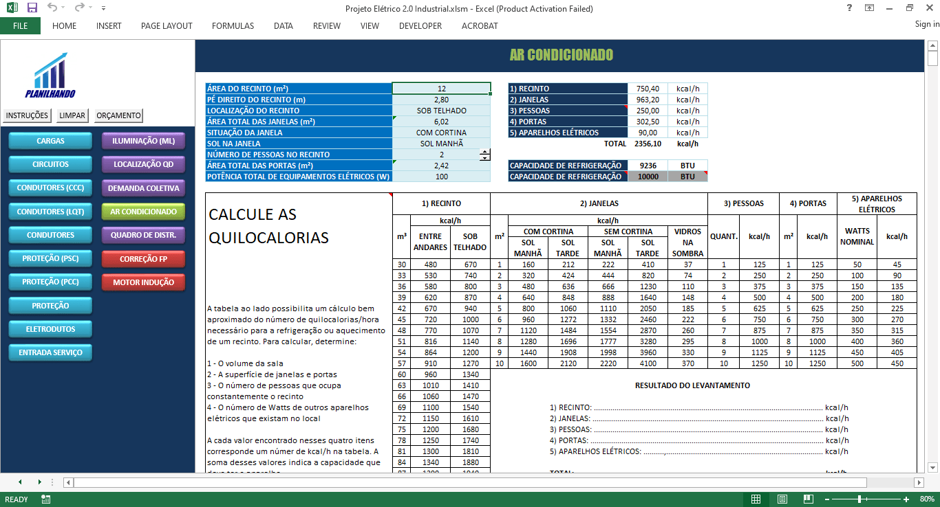 Planilha Projeto El Trico Industrial Nova Vers O