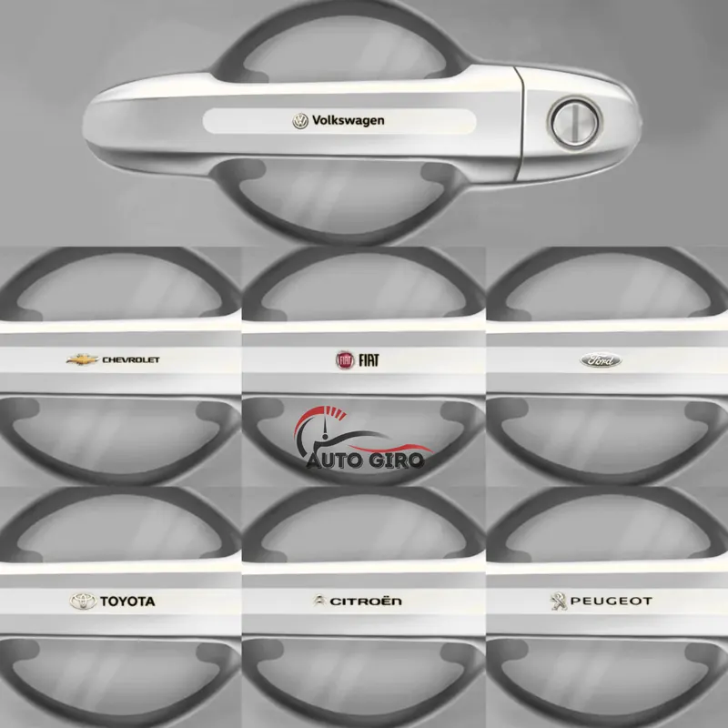 Protetores transparentes com logomarca nas maçanetas de Volkswagen, Chevrolet, Fiat, Toyota, Citroën e Peugeot