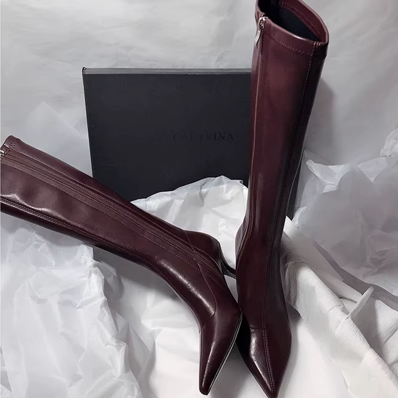 Bota Feminina Cano Longo Bico Fino Couro Salto Fino 1