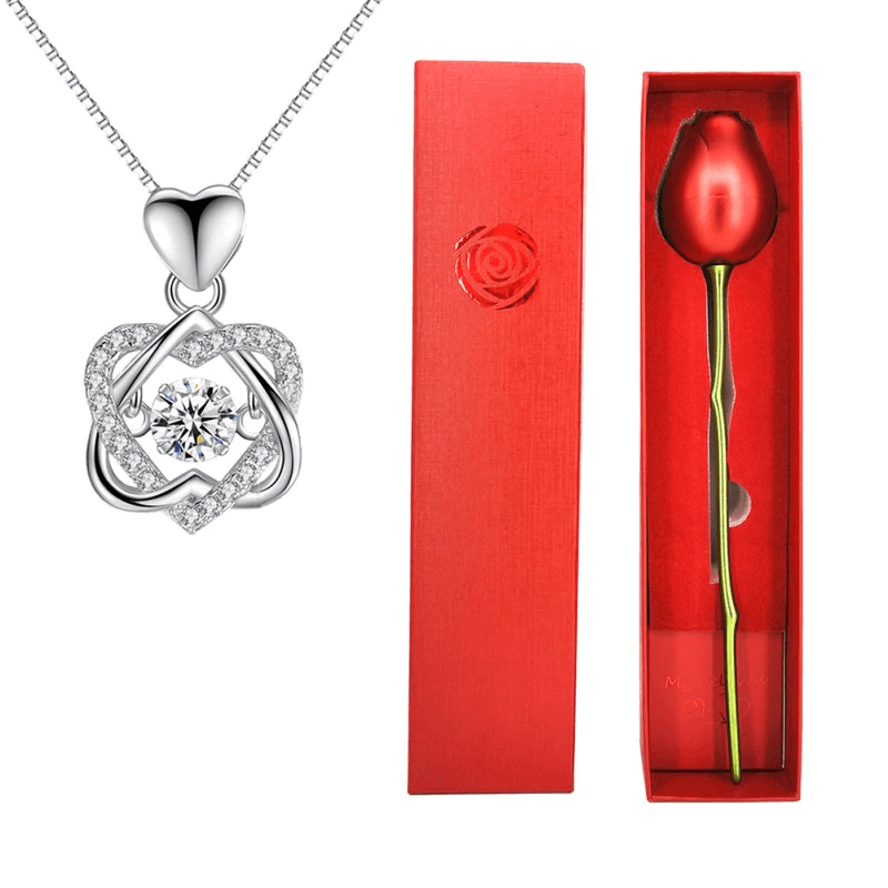 Excluzziva Store - Colar de Amor Eterno com Suporte de Rosa Romântico