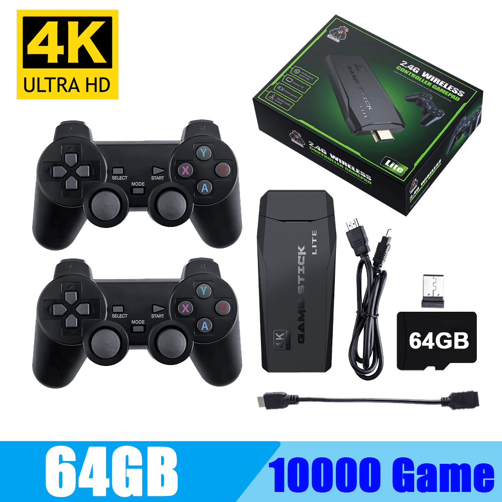 Excluzziva Store - Console de videogame sem fio 4K HD na TV Projetor Monitor Clássico Retro 64GB 10000 Jogos com 2 Controles