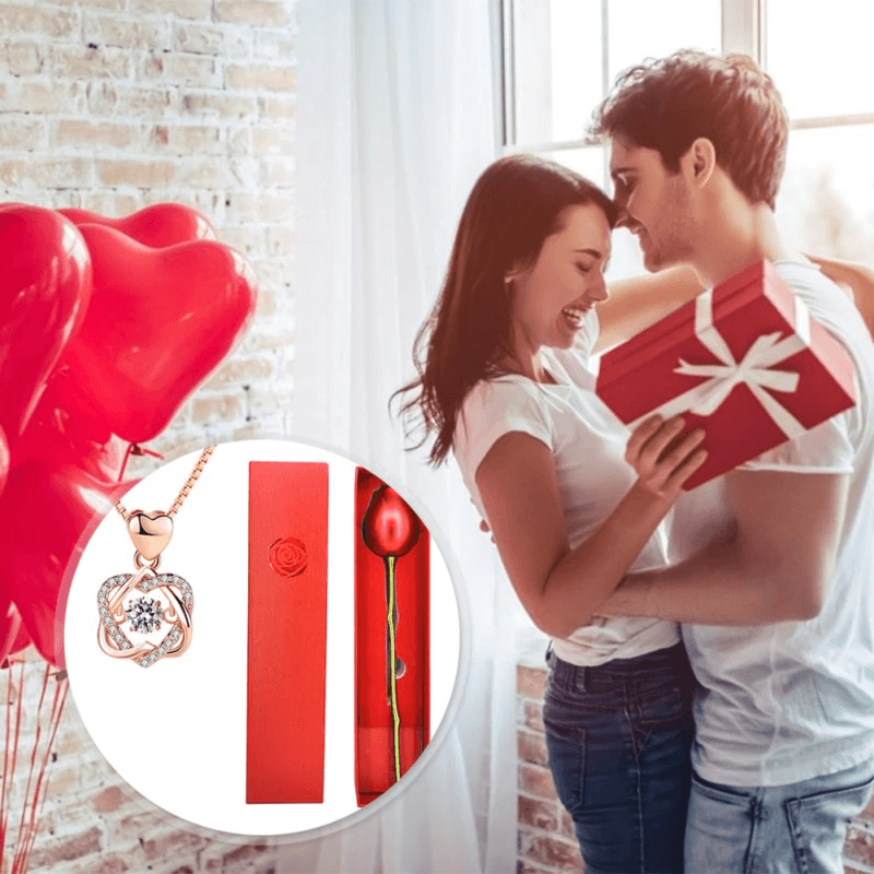 Excluzziva Store - Colar de Amor Eterno com Suporte de Rosa Romântico