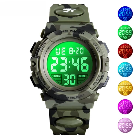 Crianças camuflagem relógio esporte crianças pulseira de borracha à prova d' água led relógio digital para criança estudante menino da menina relógio de pulso relógio