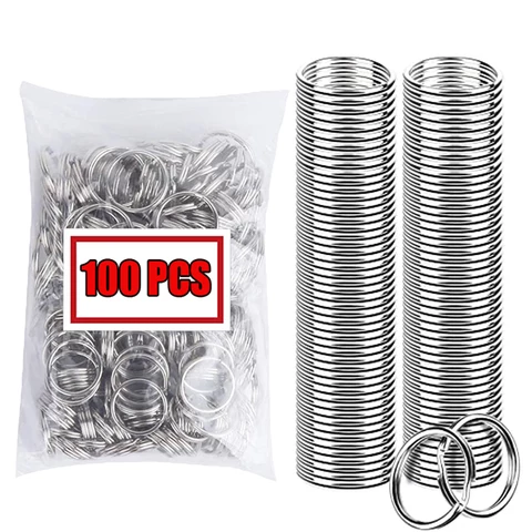 40/100pcs chaveiro de prata polido aço inoxidável buraco chaveiro chaveiro ródio chapeado rodada split chaveiro diy atacado