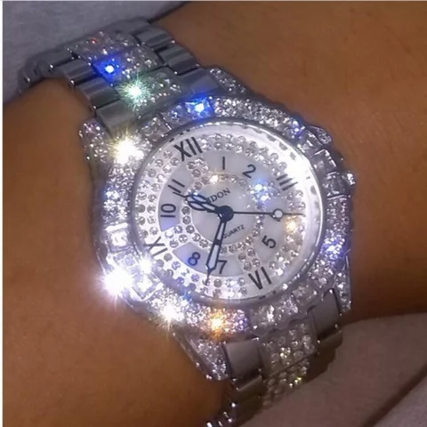 Moda feminina relógio com diamante brilhante relógio senhoras marca de luxo senhoras casual pulseira de cristal relógios relogio feminino