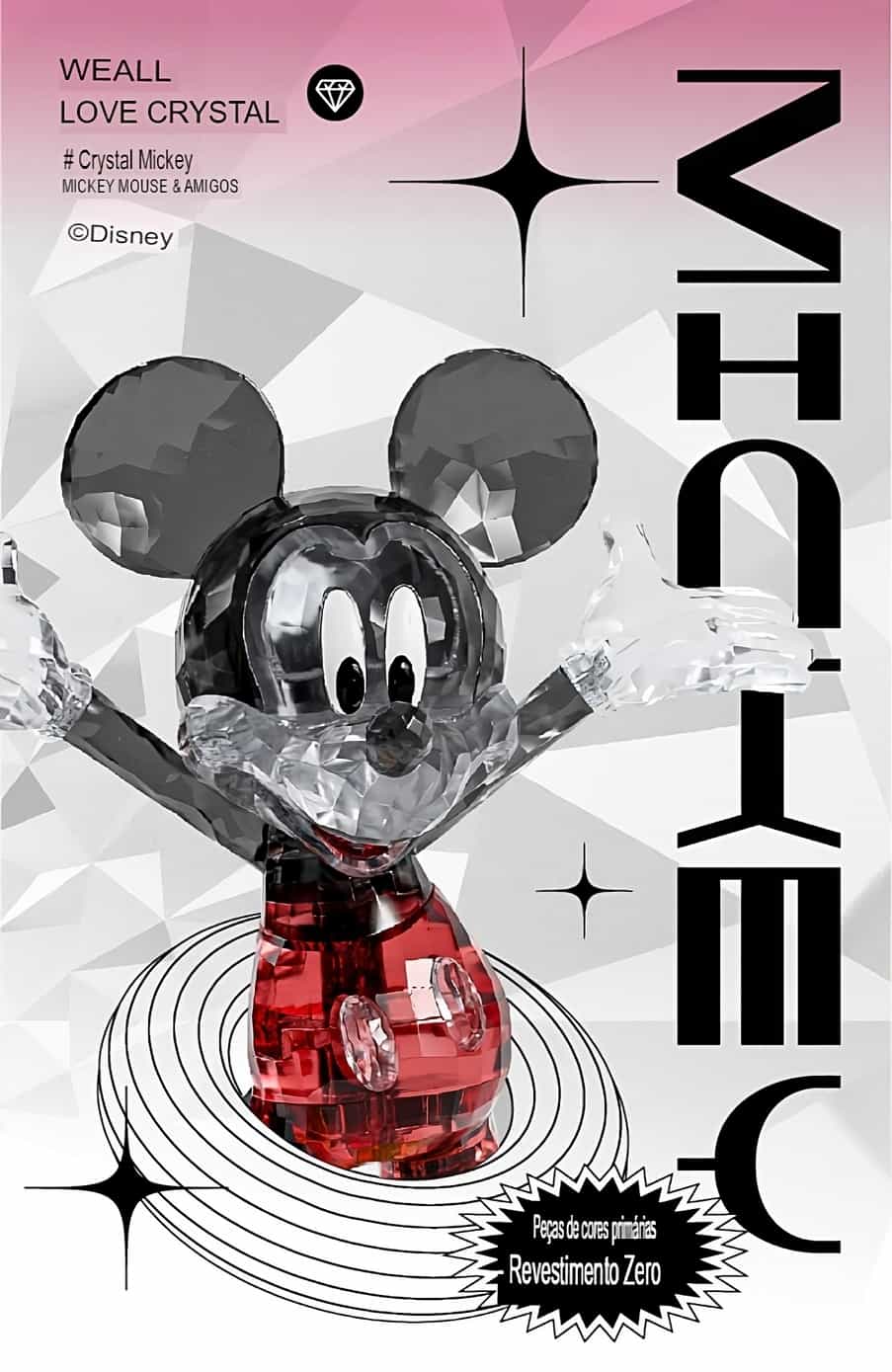 Action Figure MGL Toys Mickey Mouse em Cristal - Edição de Colecionador com Blocos de Cristal para Montar