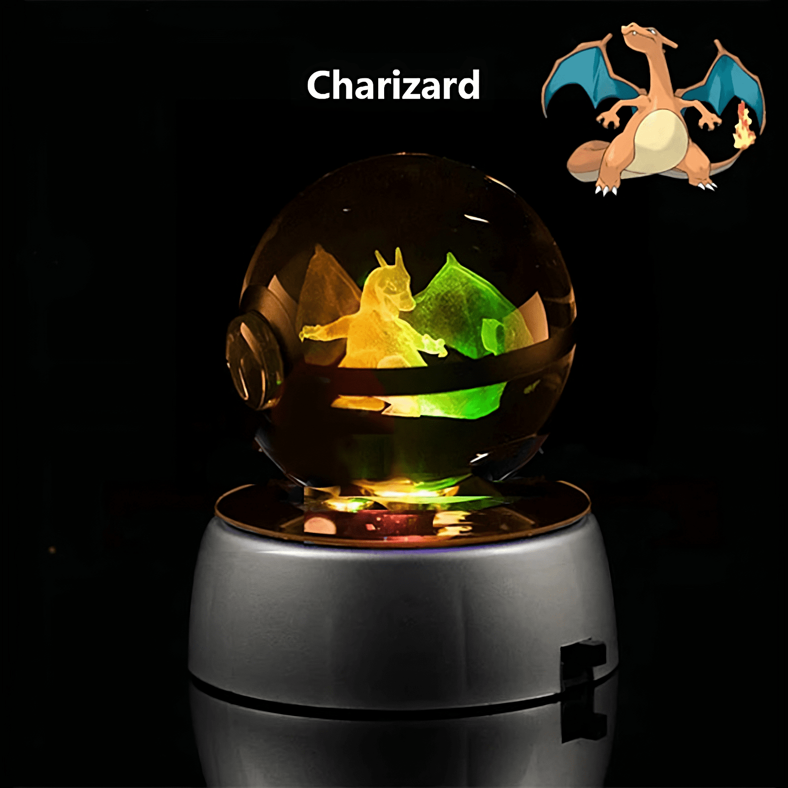 Pokémon Bola de Cristal 3D Com Luz de Led Colecionável - Charizard