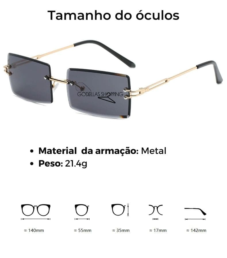 Óculos de Sol Feminino Retangular Sem Aro UV400 - Vintage Summer®