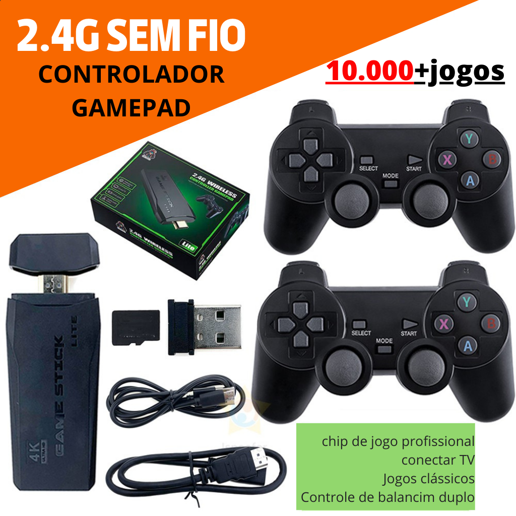 Console de videogame 2.4G duplo controlador sem fio Game Stick 4K 1000