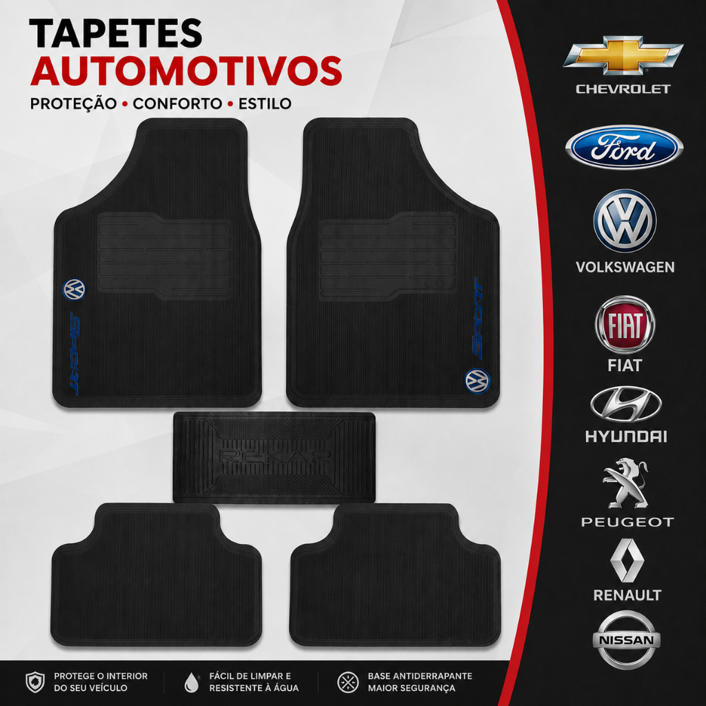 Jogo de Tapetes Automotivos em Borracha Premium