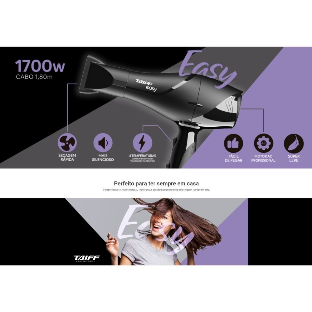 Secador De Cabelo Taiff Easy 127v 110v 1700w Profissional