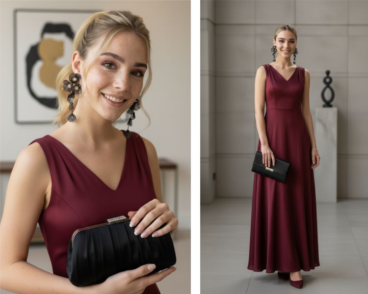 Combinação Preto e Marsala Vestido marsala combina com qual cor de acessório
