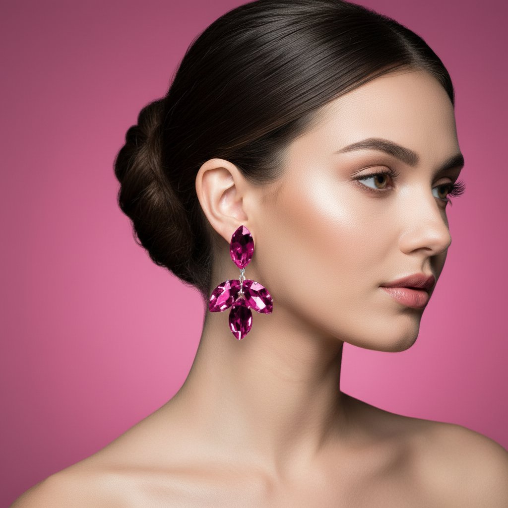 Brinco de Pressão Rosa Pink para Festa de Folha de Cristal Betany