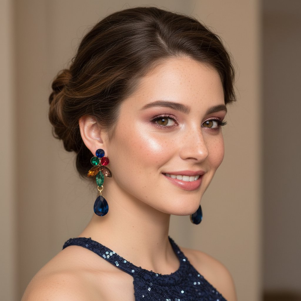 Brinco de pressão azul de festa com cristais verde