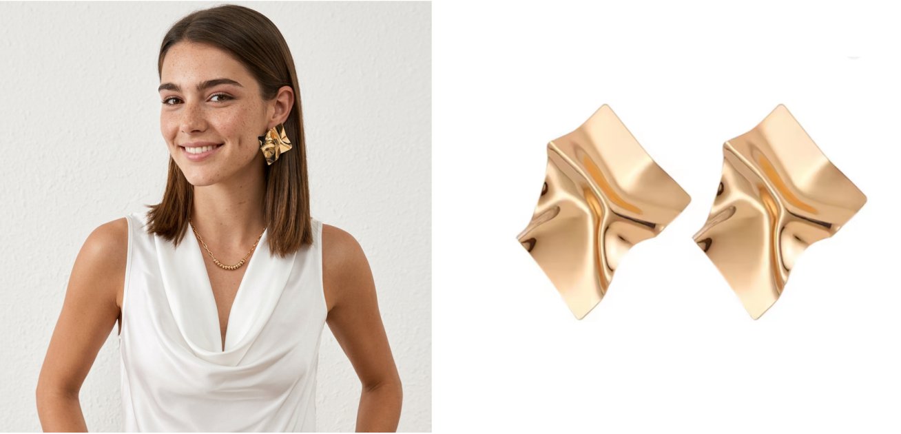 Brinco de Pressão Feminino Grande Tylino geométrico moderno Brinco de Pressão Feminino Grande Tylino geométrico moderno