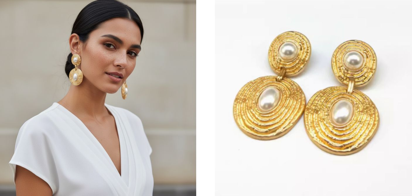 Brinco de Pressão Dourado Ledger redondo com pérola Brinco de Pressão Dourado Ledger redondo com pérola