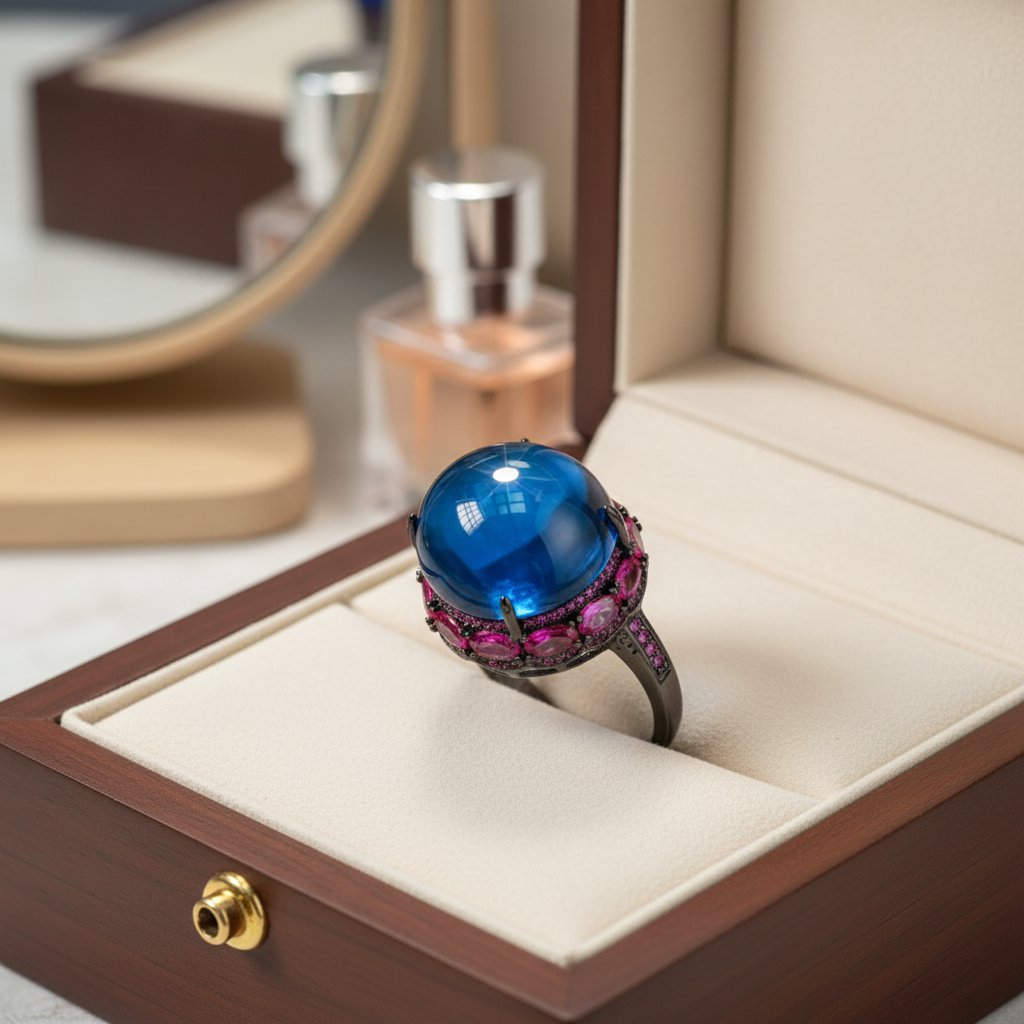 Anel com Pedra Azul e Fúcsia de Festa