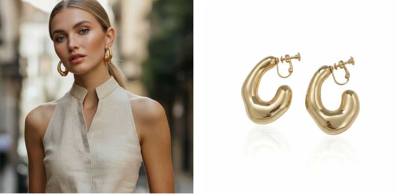 Brinco de Argola de Pressão Miley dourado oval grosso Brinco de Argola de Pressão Miley dourado oval grosso