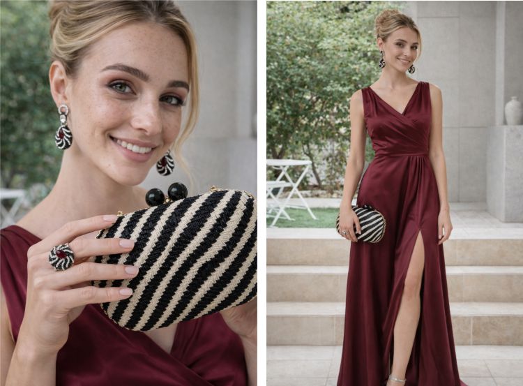 Combinação Zebra e Marsala com Cristais Vestido marsala combina com qual cor de acessório