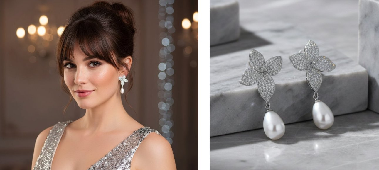 Brinco de Pressão Cravejado Eucy com zircônias e pérola Brinco de Pressão Cravejado Eucy com zircônias e pérola