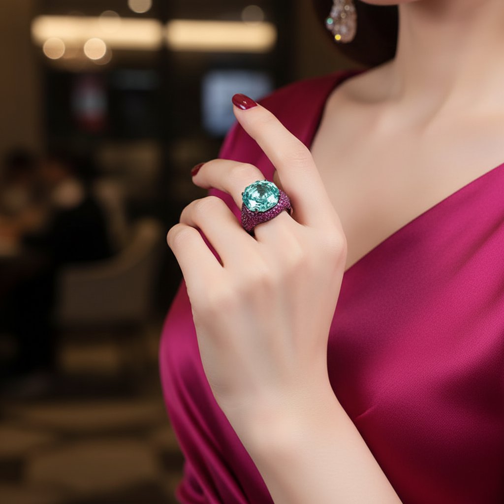 Anel Verde e Fúcsia Ajustável de Festa Grande Anel Verde e Fúcsia Ajustável de Festa Grande