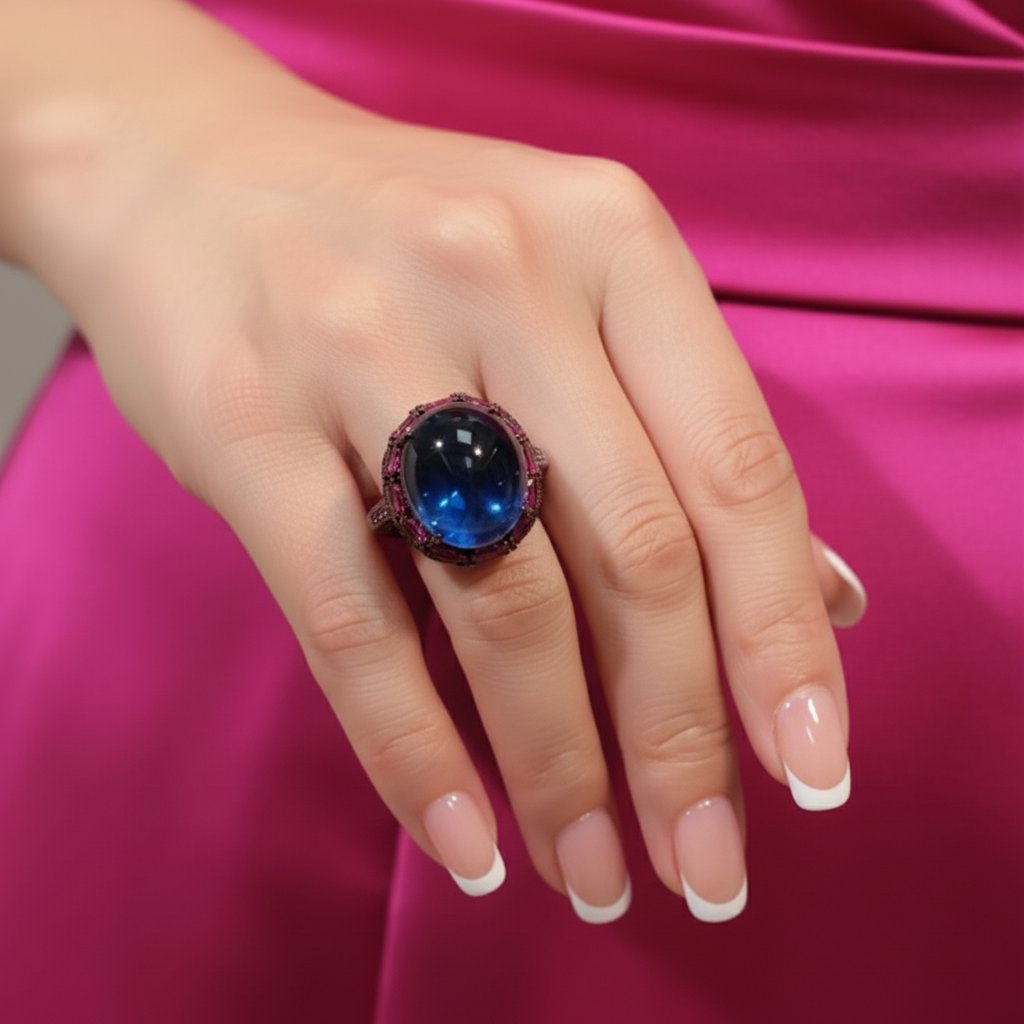 Anel com Pedra Azul e Fúcsia de Festa