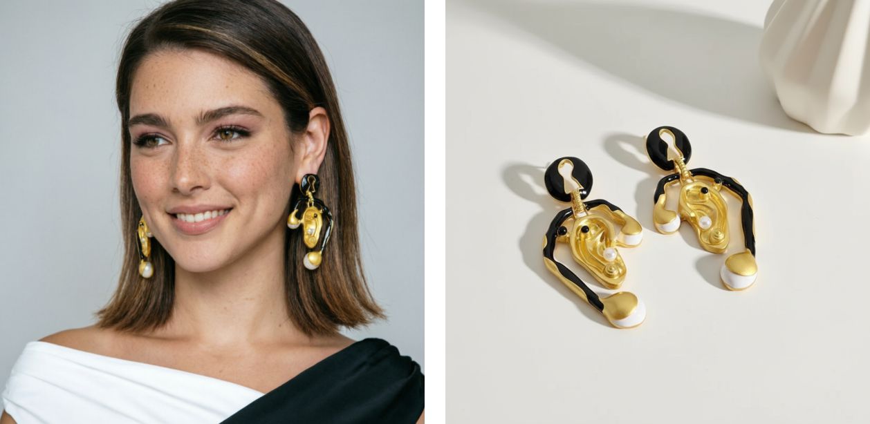 Maxi Brinco Dourado e Preto Design Surrealista - Laszine