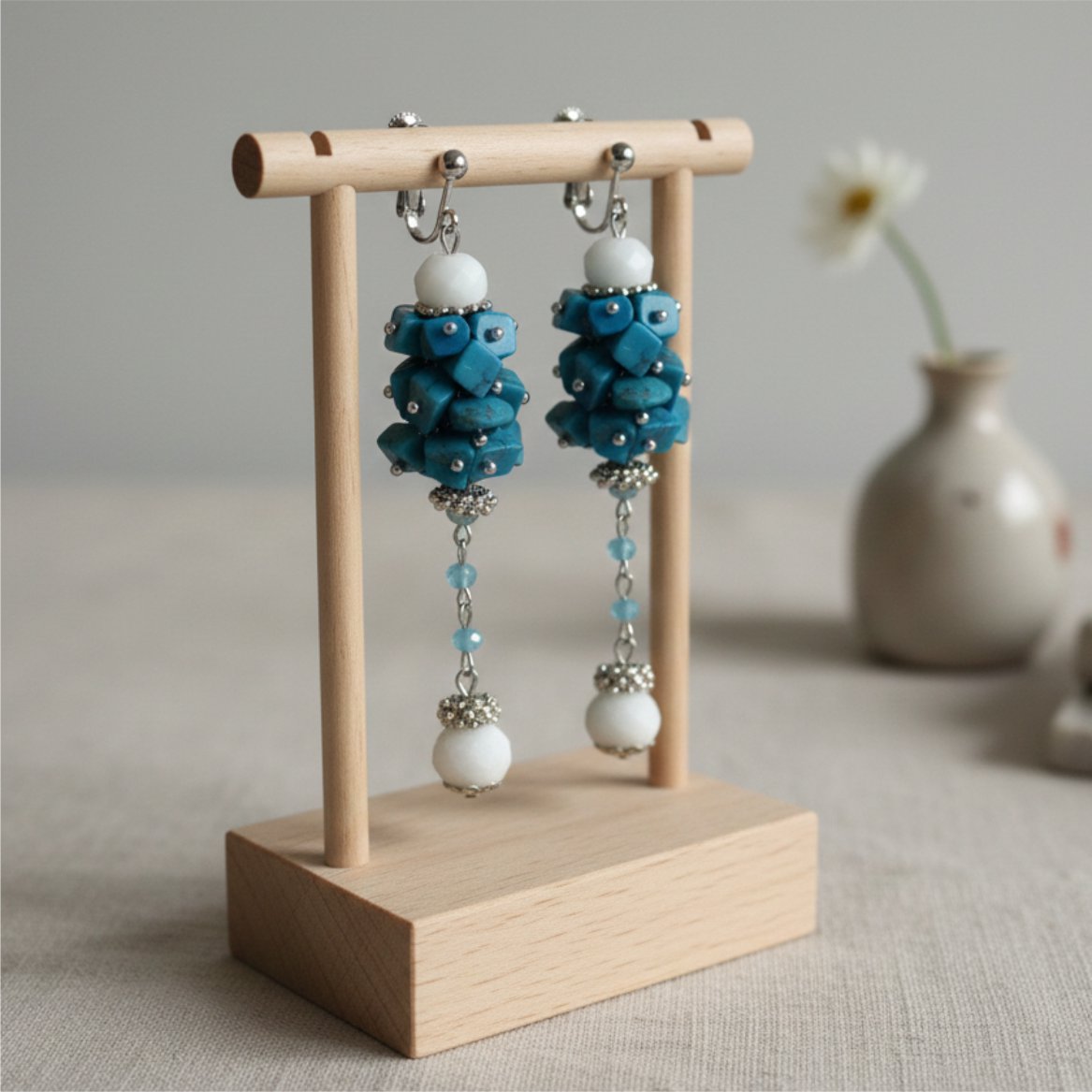 Brinco de Pressão Azul de Festa Longo Elegante de Pedras Fabia