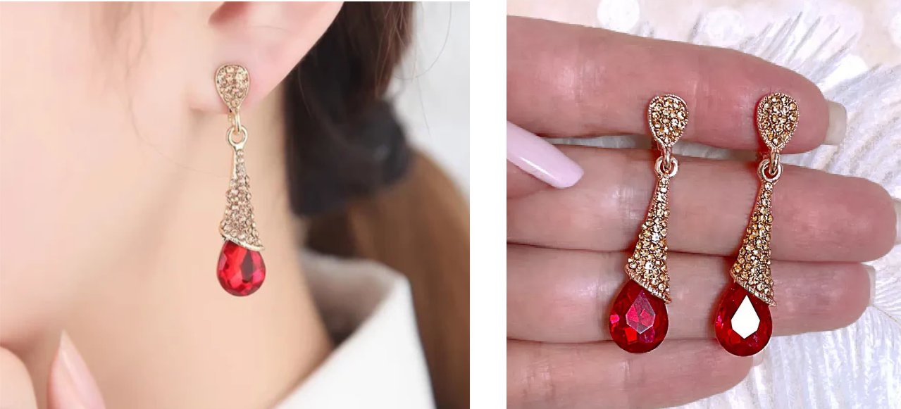 Brinco de Pressão Cravejado vermelho de festa Brinco de Pressão Cravejado vermelho de festa