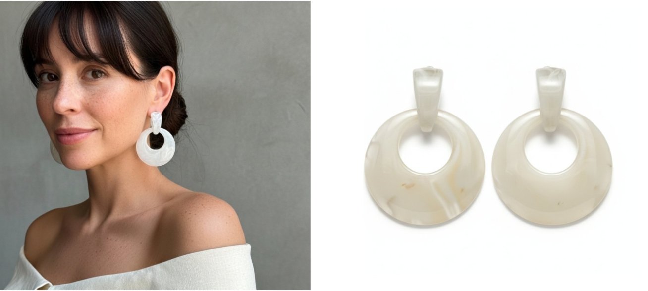 Maxi Brinco de Pressão Feminino Grande Zalety branco redondo Maxi Brinco de Pressão Feminino Grande Zalety branco redondo