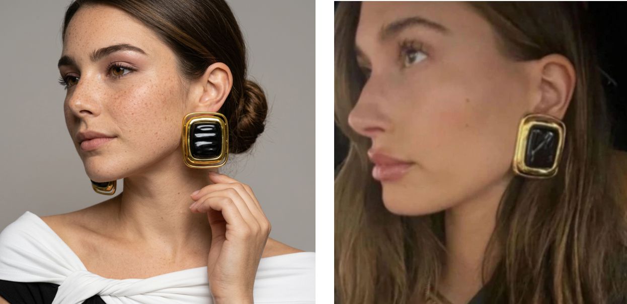 Maxi Brinco Preto e Dourado Quadrado Hailey Bieber