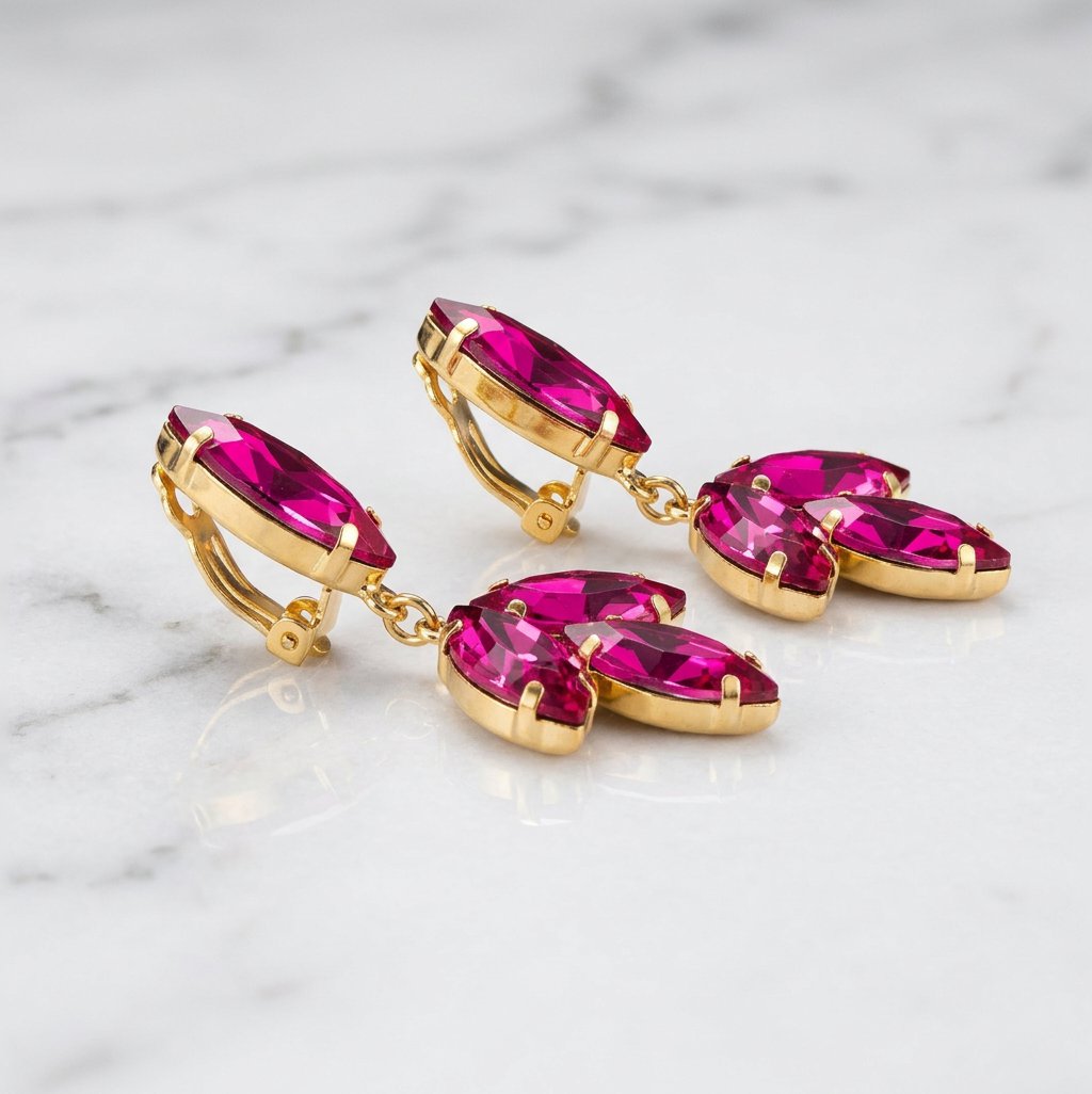 Brinco de Pressão Rosa Pink para Festa de Folha de Cristal Betany