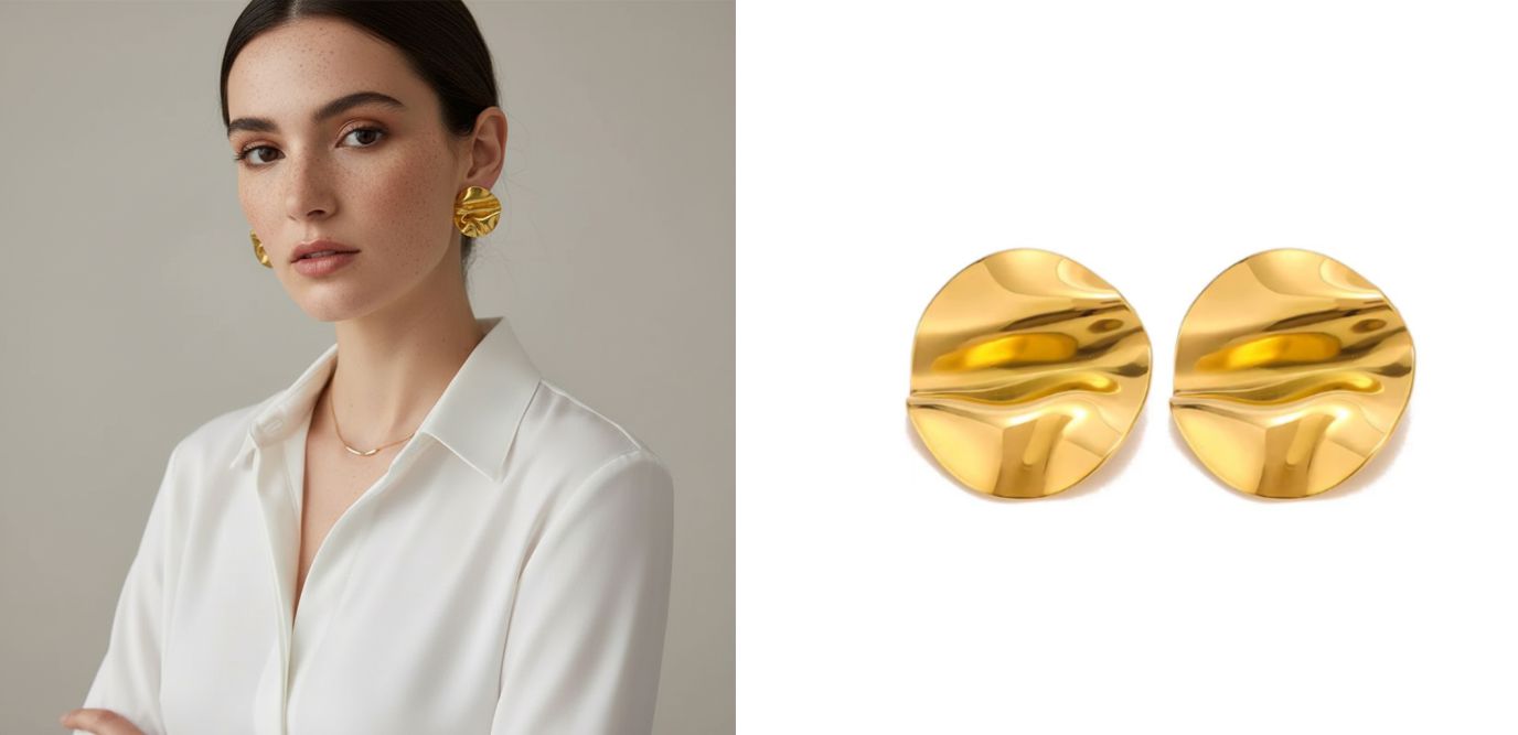 Brinco de Pressão Dourado Yulia redondo minimalista Brinco de Pressão Dourado Yulia redondo minimalista