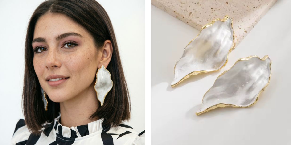 Maxi Brinco de Folha Prata Abstrata com Borda Dourada - Laszine