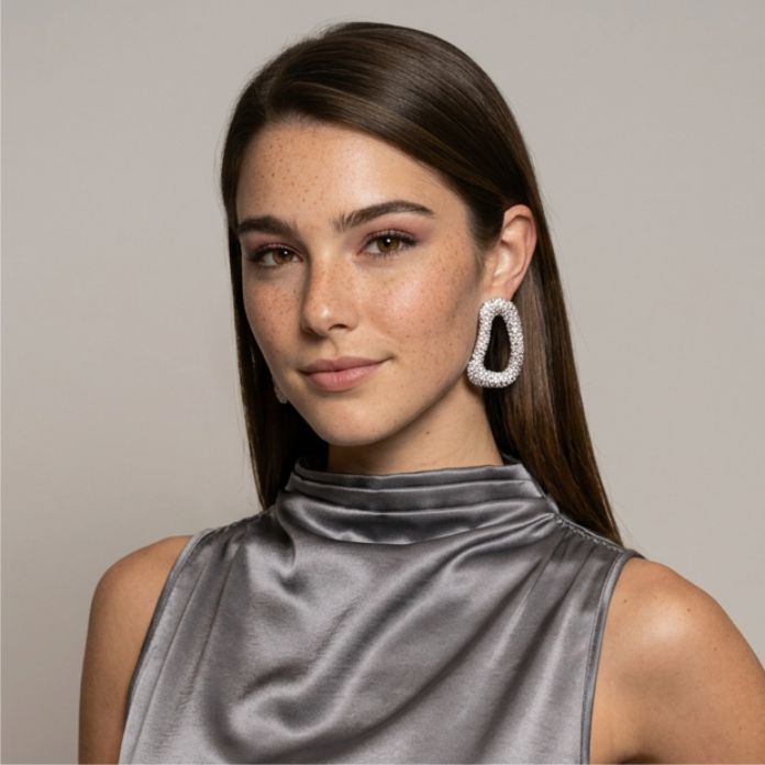 Maxi Brinco Prata Geométrico Moderno para Festa e Eventos - Laszine