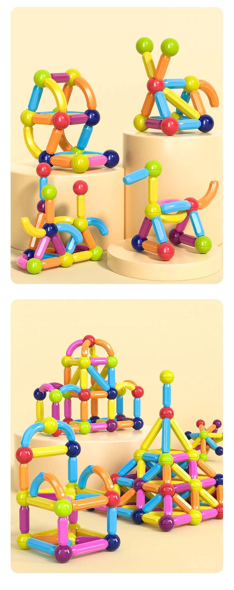 128 Peças De Blocos De Construção 3d Magnéticos Brinquedo ímã Varas Bolas  Jogo Montagem Para Crianças