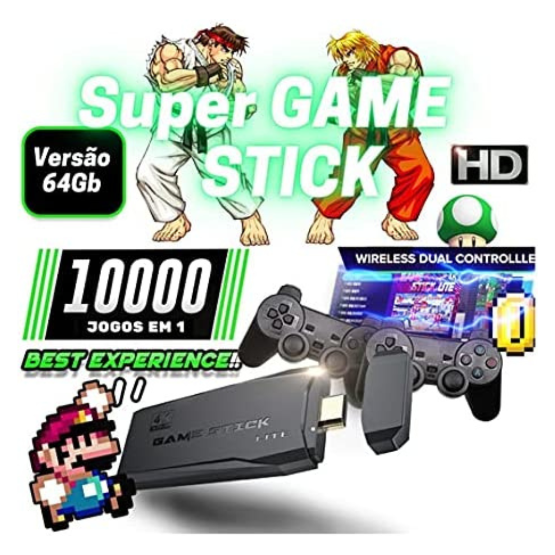 Vídeo Game Stick 4K 10 mil jogos 2 Controles Sem Fio U / COLORS + FRETE  GRÁTIS + 349,99