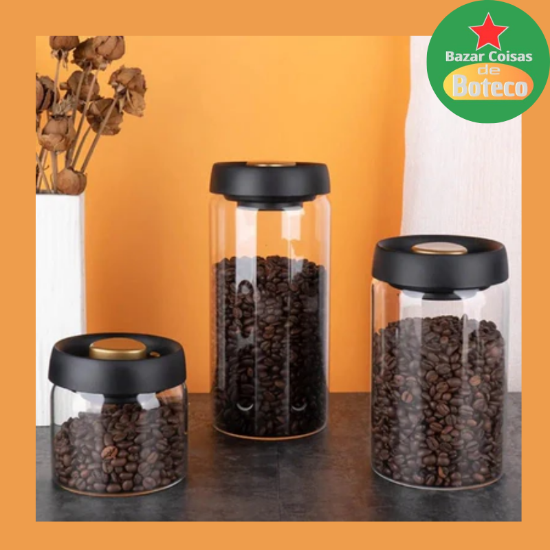 Frasco de Vidro para Café com Vedação a Vácuo - Bazar Coisas de Boteco