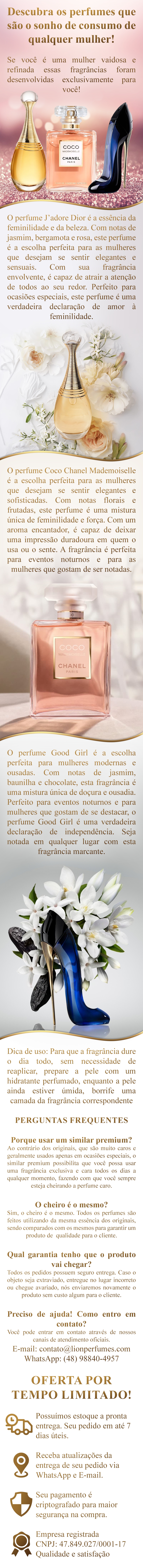 Combo 3 Perfume Importado Jadore Dior 100ml + Coco Chanel Mademoselie 100ml  e Good Girl Carolina Herrera 100ml - Artigos da 25