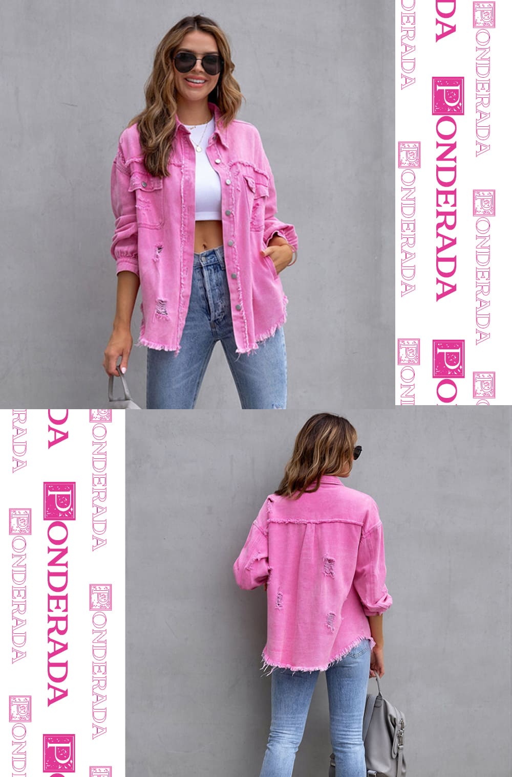 Jaqueta Jeans Feminina Rosa