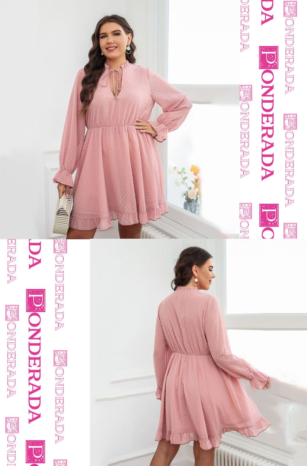 Vestido Midi Plus Size Rosa Luna