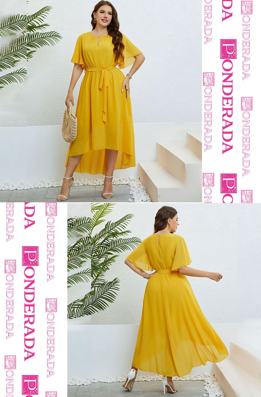 Vestido Midi Plus Size Amarelo Lisa