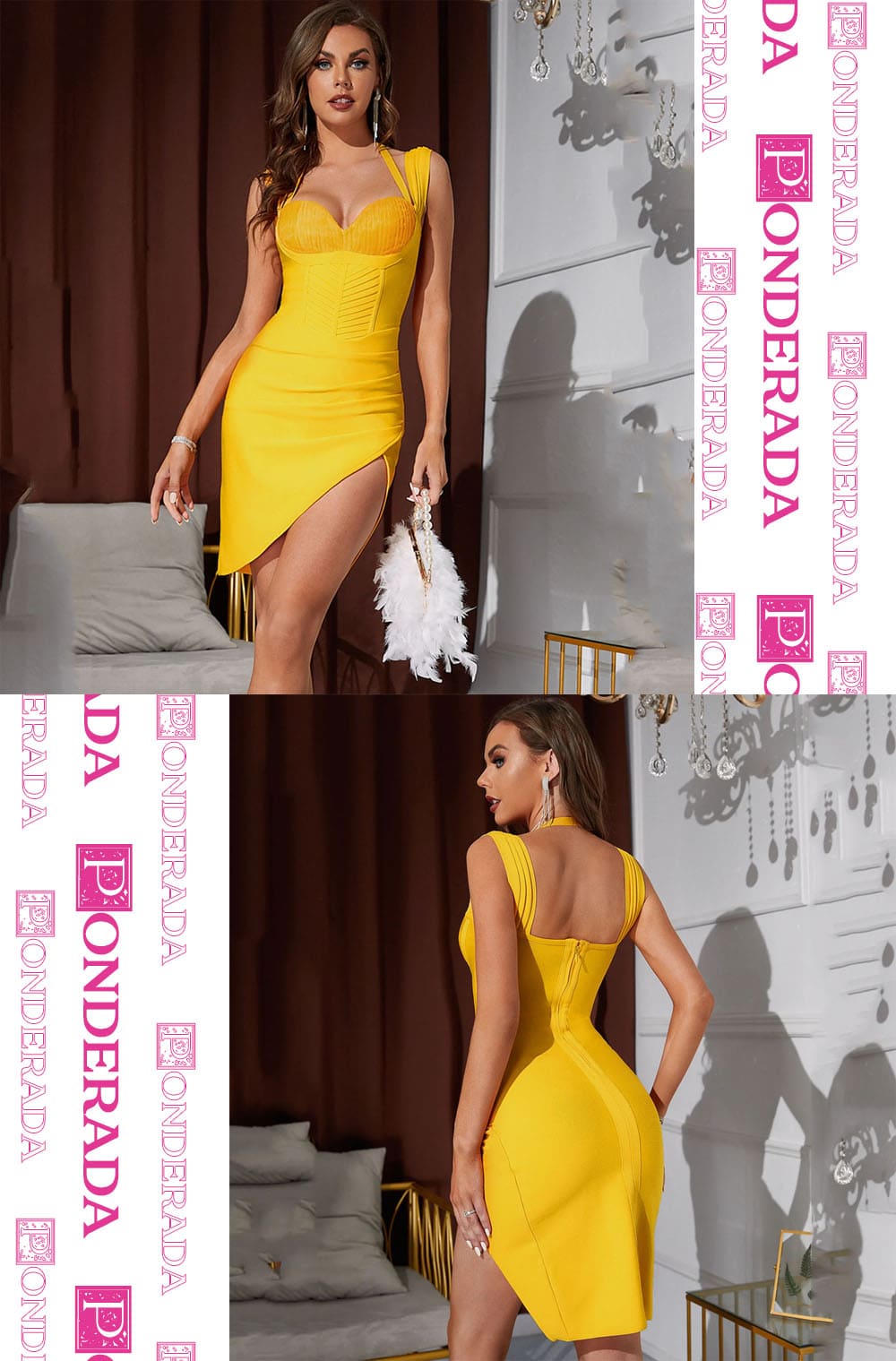 Vestido Curto de Festa Amarelo Fenda Lateral Yasmin