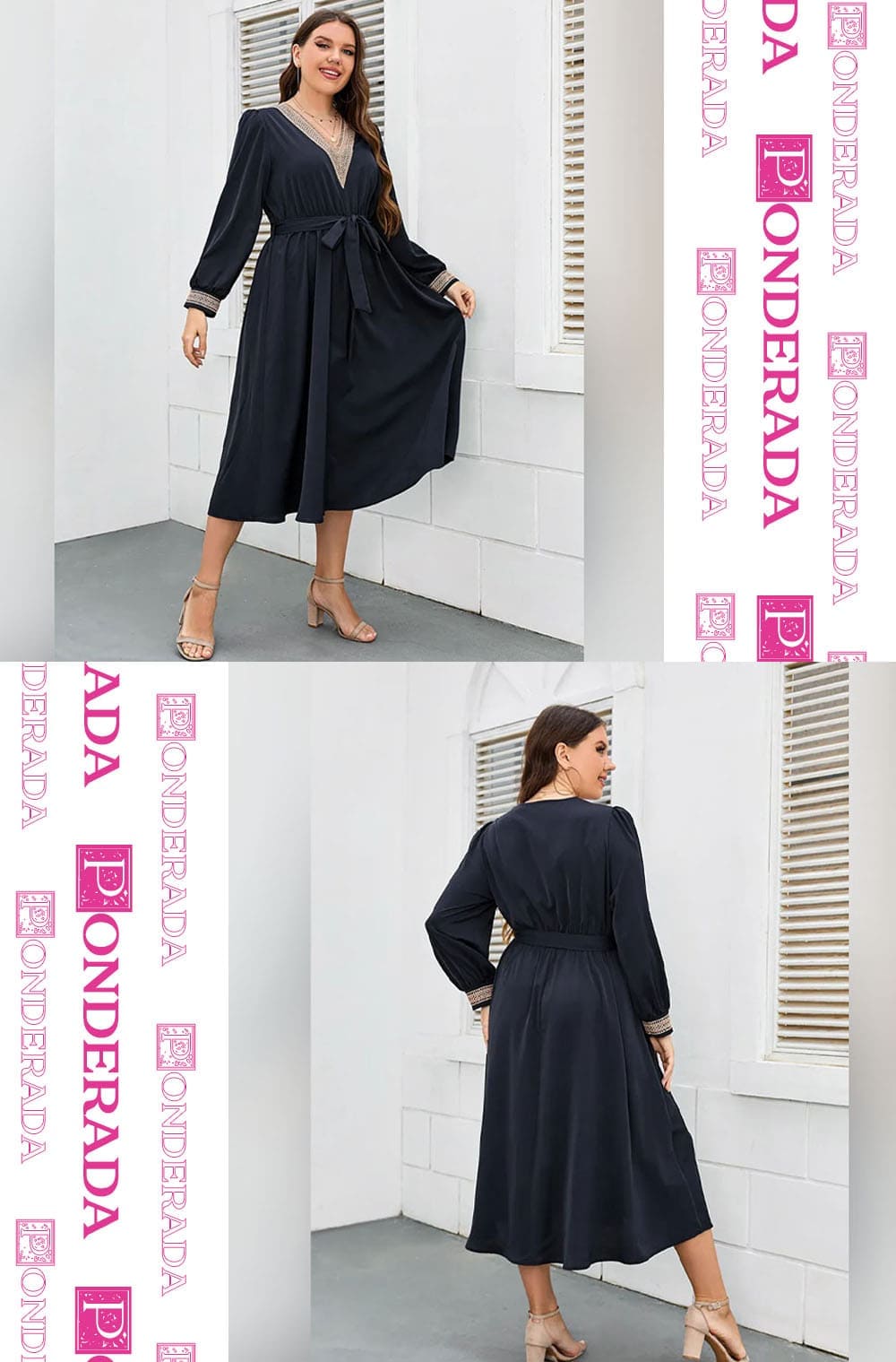 Vestido Midi Plus Size Manga Longa Débora