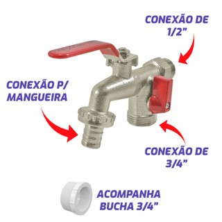 Torneiras Esfera Tanque E Máquina 2 Saídas 1/2 X 3/4