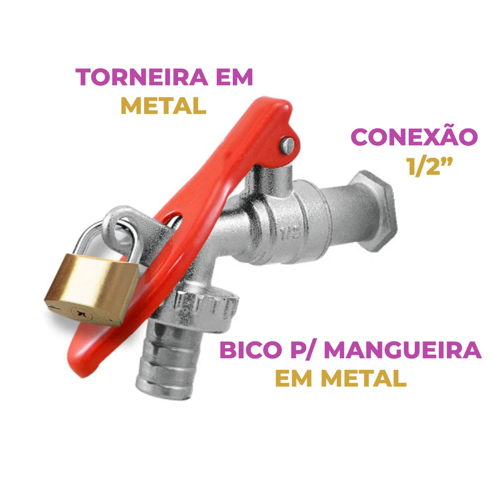 Torneira Esfera Jardim Cadeado C/Bico Uso Geral 1/2