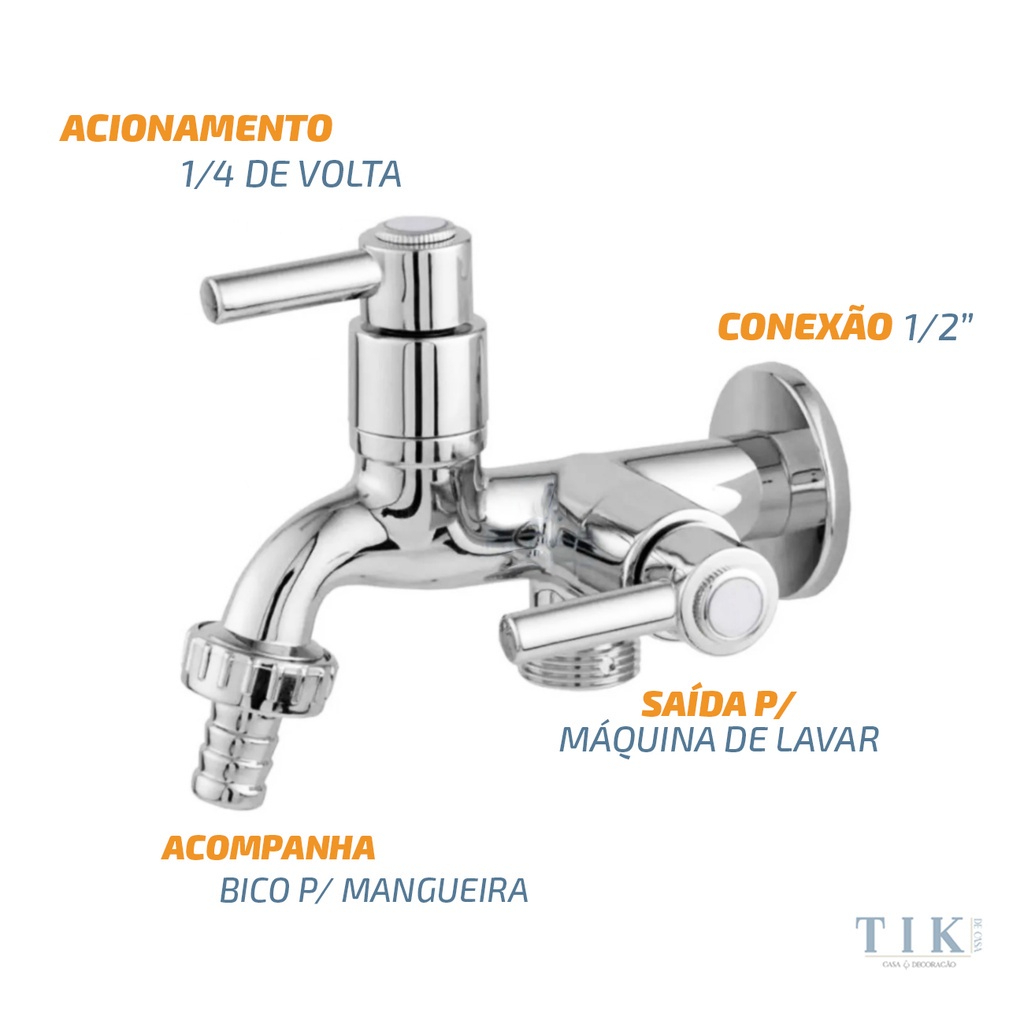 Torneira Cromada 2 Saídas Para Maquina De Lavar Roupas e Tanquinho