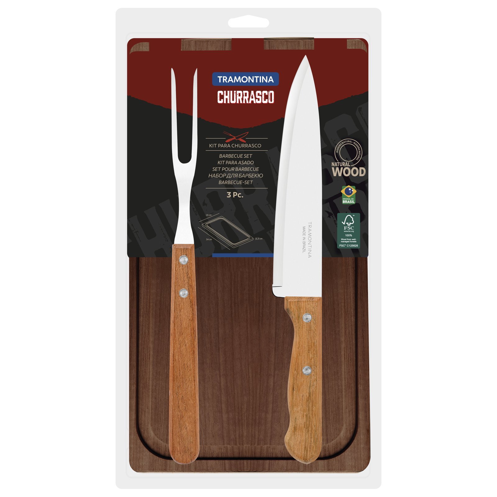 Kit para Churrasco Tramontina em Aço Inox e Madeira com Pegador 3 Peças - foto 3