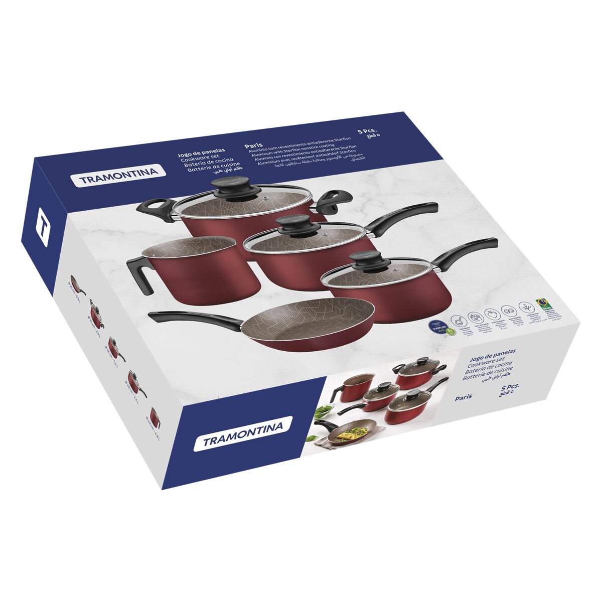 Jogo Panelas Tramontina Paris 5 Peças Aluminio Antiaderente Starflon Max Vermelha - foto 4